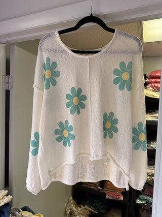 blue floral pol top