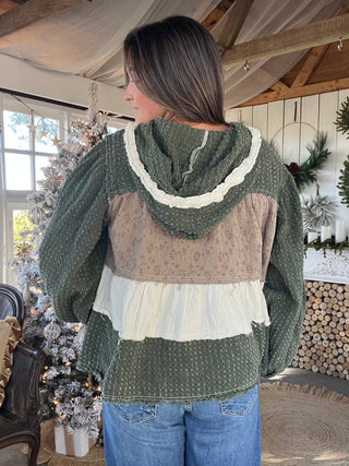 The Denim and Ruffles Top - OLIVE