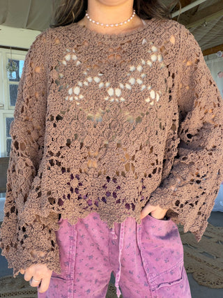 The Veronica Crochet Top - TAUPE