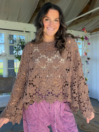 The Veronica Crochet Top - TAUPE