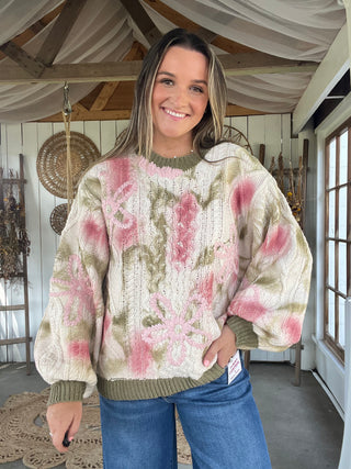 September Bloom Cable Knit Sweater