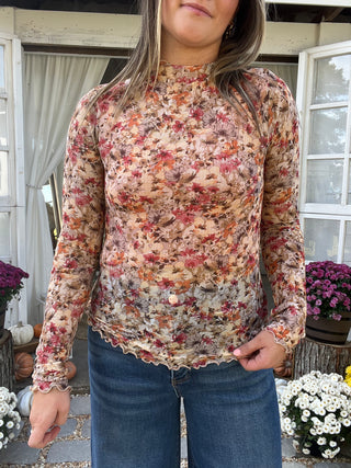Floral Taupe Mesh Top