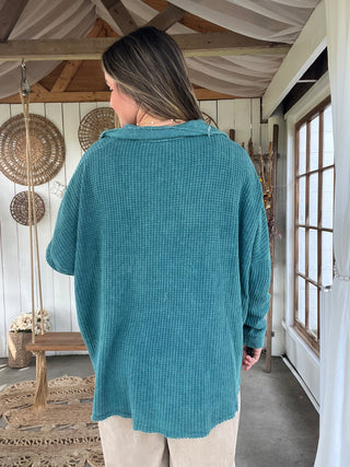 The Laney Waffle Knit Henley - TEAL