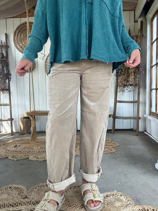 The Grayson High Rise Crop Barrel Corduroy Pants