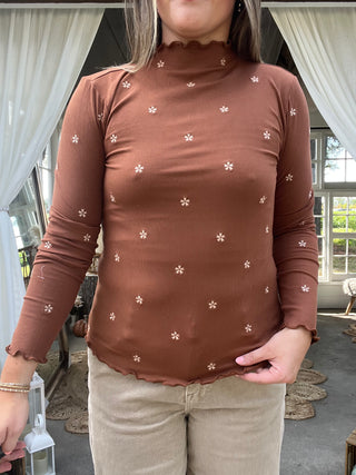 The Basic Ribbed Floral Long Sleeve - CARAMEL
