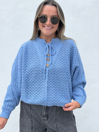 Buttercup Bliss Knit Henley - ROYAL BLUE