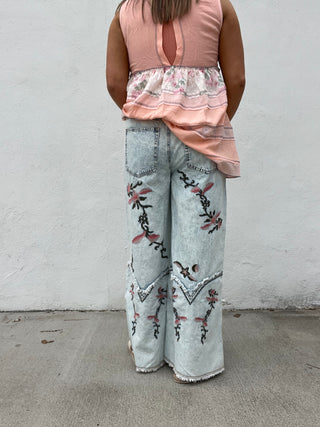 Embroidered Bloom Denim Jeans