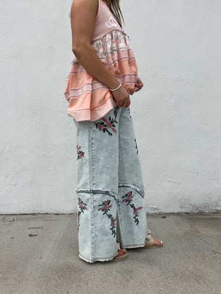 Embroidered Bloom Denim Jeans