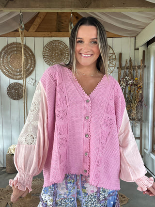 The Bella Embroidered Cardigan - PINK