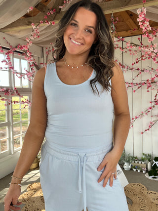 Brushed Hacci Lounge Tank Top - LIGHT BLUE