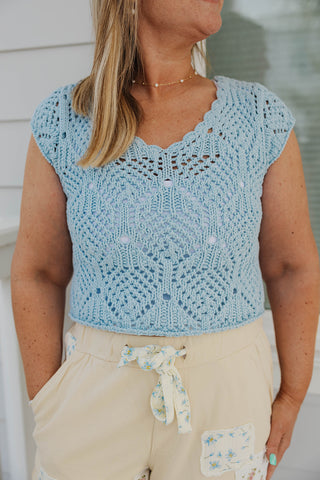 The Drift Away Crochet Top - BLUE