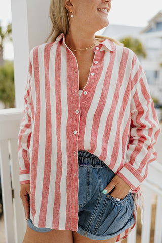 The Barefoot Striped Top - RED