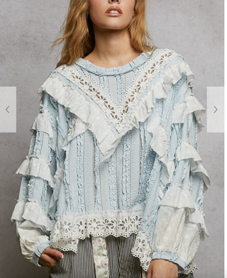 The Eyelet Twirl Top - BLUE