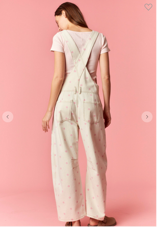 Polly Polka Dot Overalls - CREAM/PINK