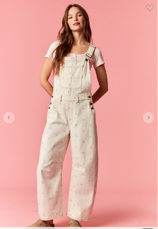 Polly Polka Dot Overalls - CREAM/PINK