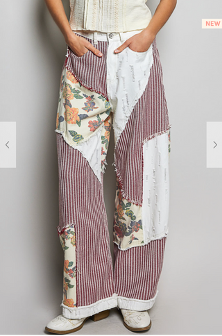 The Botanical Breeze Floral Pants - RED