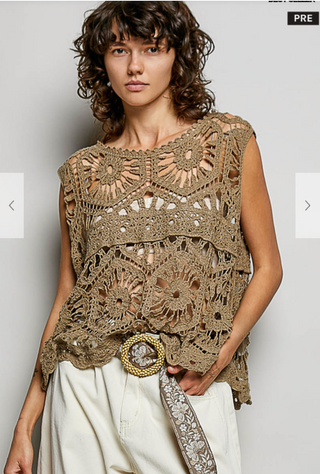 Midnight Crochet Tank - OLIVE