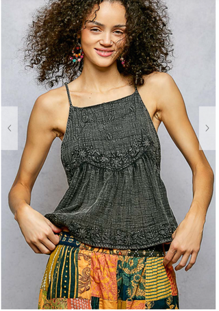 The Coastal Bloom Cami - CHARCOAL