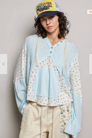 The Sea Mist Floral Top - BLUE