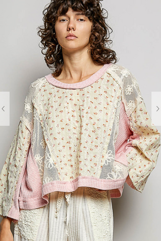 pol PINK AND YELLOW FLORAL TOP