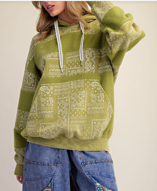The Cozy Cottage Paisley Hoodie - MATCHA