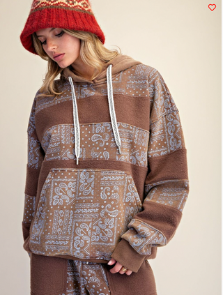 The Cozy Cottage Paisley Hoodie - MOCHA BLUE