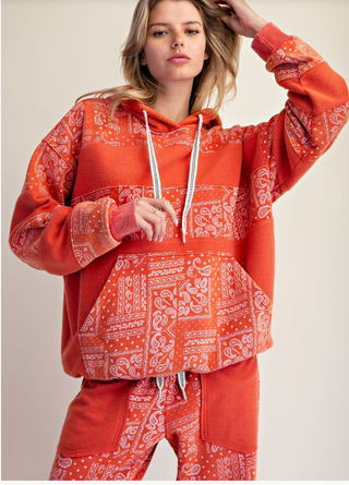 The Cozy Cottage Paisley Hoodie - RED