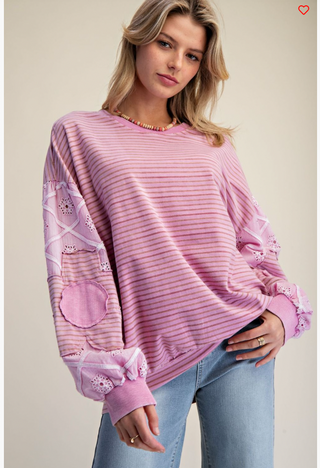 Harvest Meadow Striped Pullover - MAGENTA