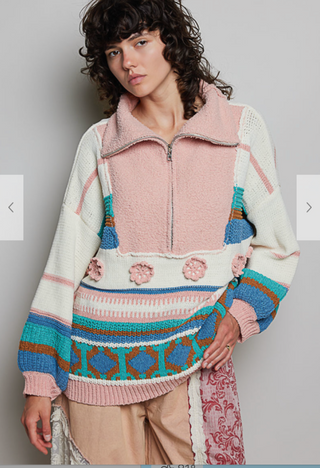 The Eva Pullover - PINK/TEAL