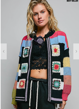 Beat The Chill Cardigan - BLACK MULTI PREORDER 2 WEEK