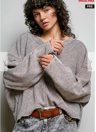 The Coastal Cozy Waffle Henley - ROSE TAUPE