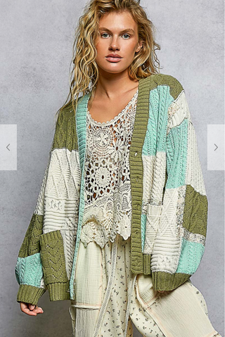 Cottage Cable Knit Cardigan - TEAL