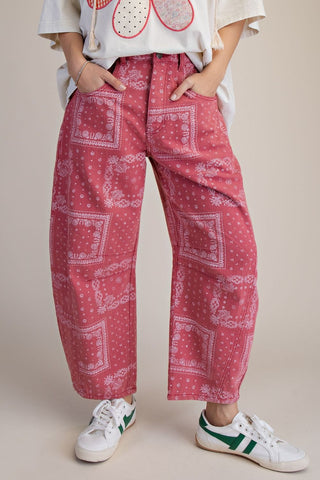 The Paisley Barrel Jeans - RED