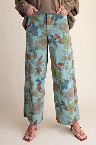 The Vintage Autumn Garden Denim Jeans - TEAL