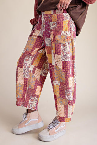 The Hazel Mae Patch Pants - BURGENDY