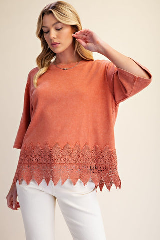 The Dee Scalloped Lace Tee - BRICK