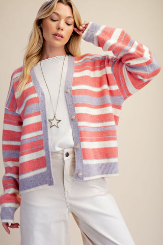 The Maple Darling Cardigan - PURPLE/CORAL