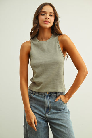 Washed Rib Sleeveless Top - OLIVE
