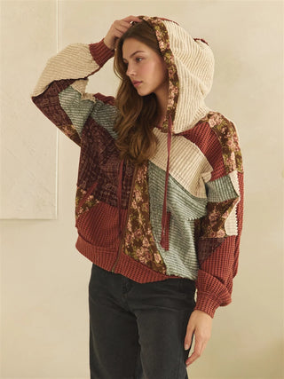 The Retro Fall Patch Jacket - BURGENDY